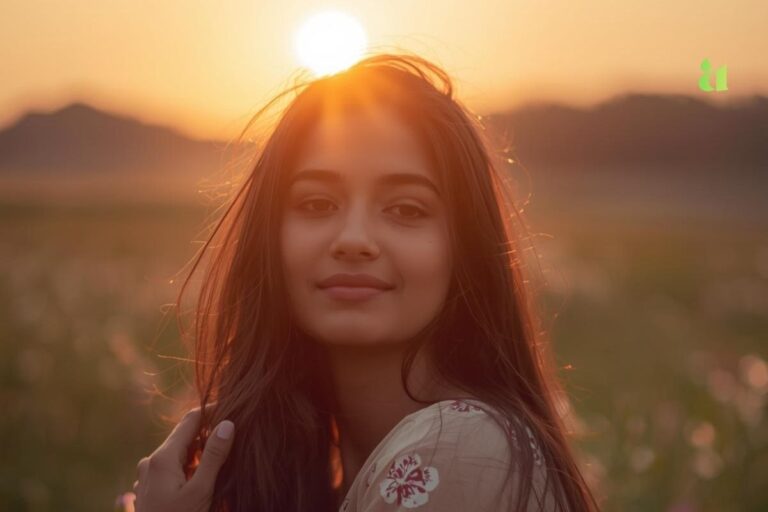 Woman embracing herself with sunrise glow — self-love and acceptance – Aarohi Blog