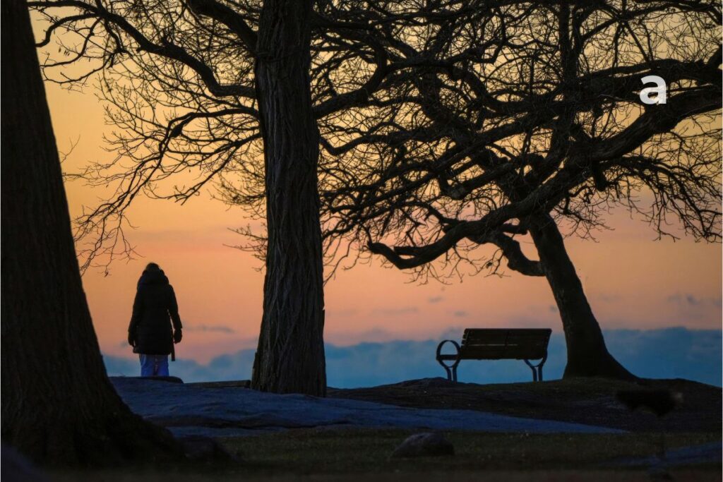 An empty park bench at sunset representing quiet goodbyes, changing relationships, and emotional closure without conflict.