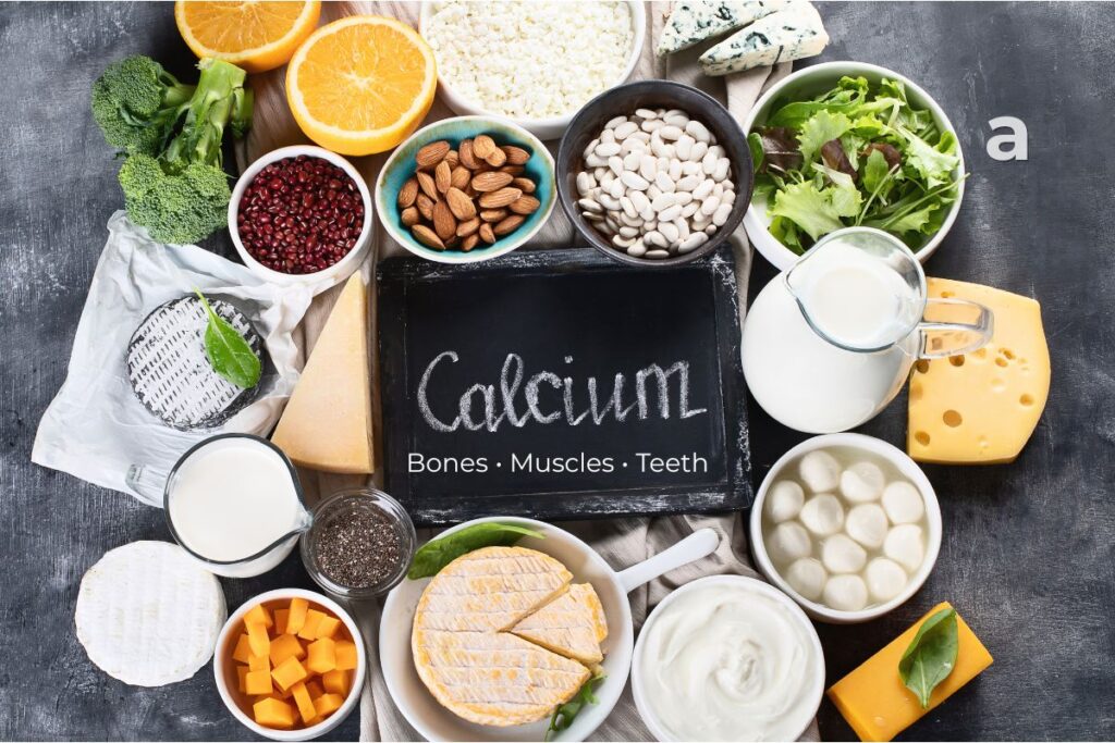 Calcium-rich foods including milk yogurt paneer tofu sesame seeds ragi broccoli and almonds
