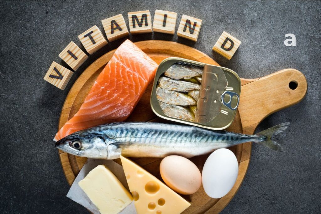 Healthy daily routine showing sunlight balanced meals fish eggs fortified milk and outdoor walking for vitamin D