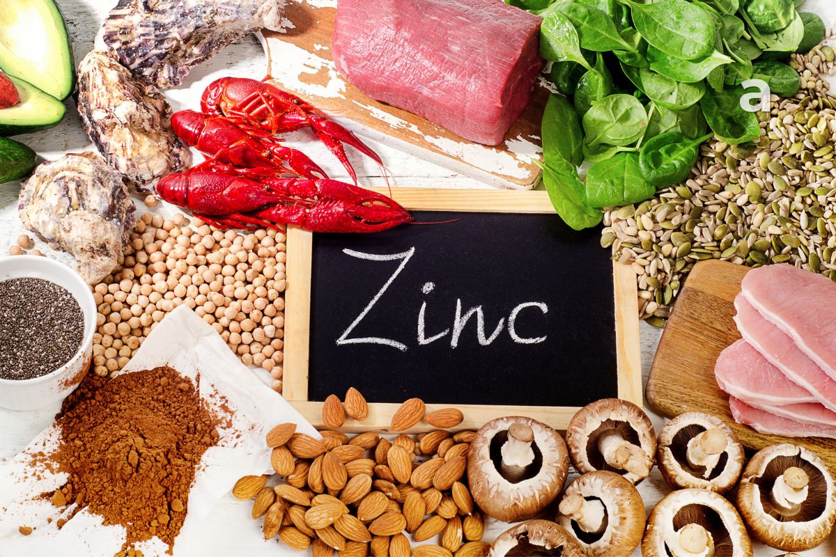Zinc benefits and zinc-rich foods including oysters, meat, eggs, pumpkin seeds, chickpeas, lentils, nuts, and whole grains