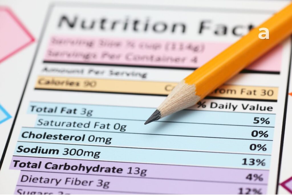 Nutrition label showing serving size nutrients and daily value
